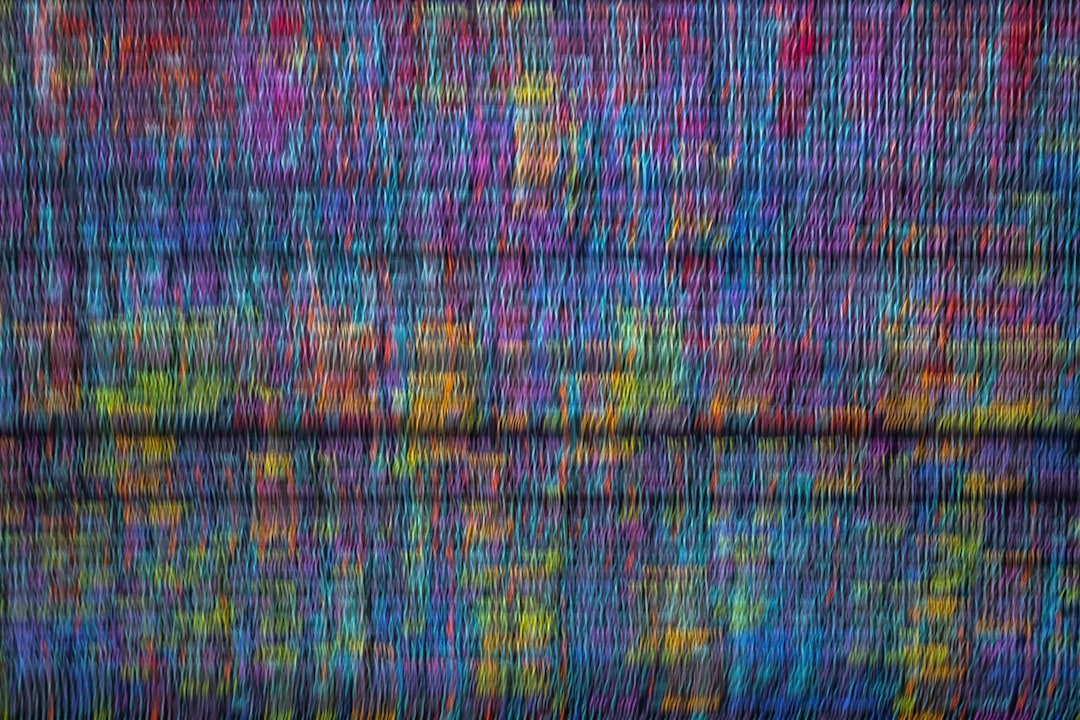 Abstract 16:9 split-screen before-and-after hero illustration: left side busy and cluttered, right side clean gradient with empty headline area and a prominent rounded button shape; modern, minimal, instructional, contains no text.